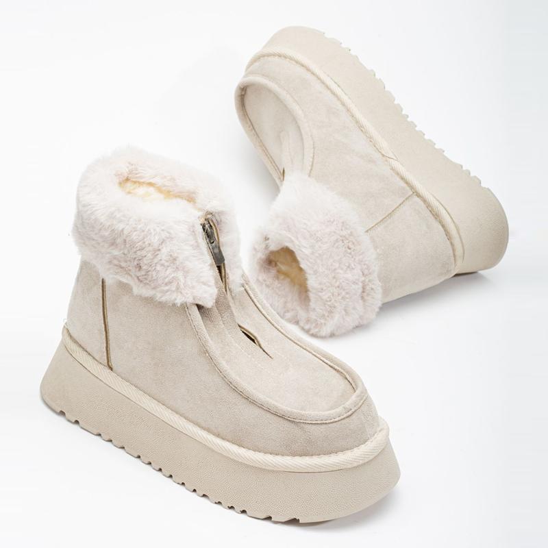 Women's Suede Zipper Plush Snow Boots