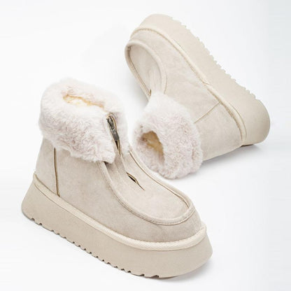 Women's Suede Zipper Plush Snow Boots