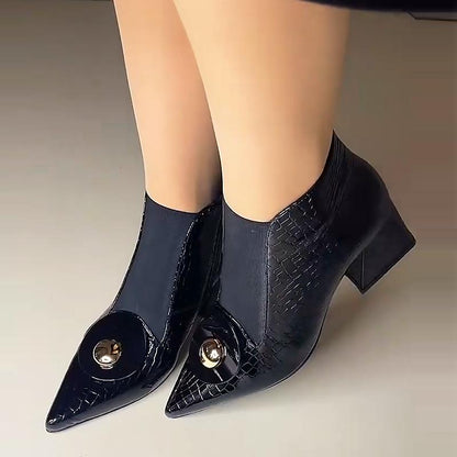 Pointed Toe Crocodile Print Women's Leather Ankle Boots