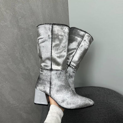 Women's Silver Suede Long Boots