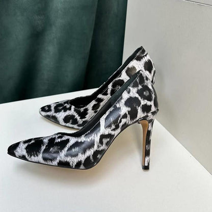 Women's White Leopard Print High Heels