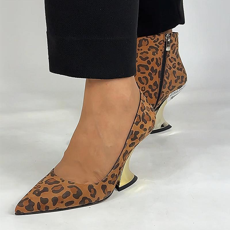 Suede Leopard Print Gold Heel Women's Casual Shoes