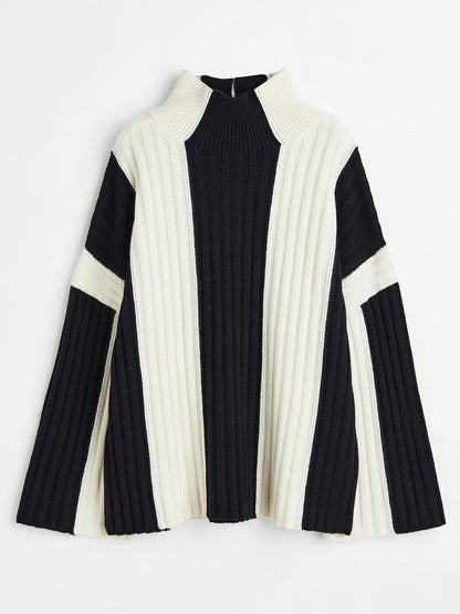 Wool Knit Color-blocked Oversize Sweater