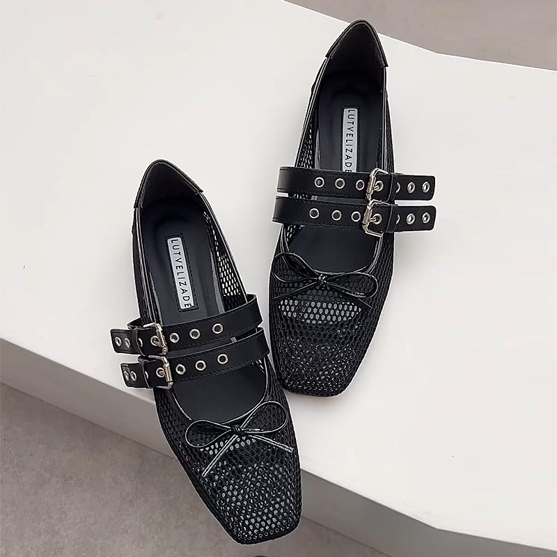 Women's Mesh Leather Buckle Sandals