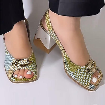 Gradient Mosaic Chunky Heel Women's Sandals