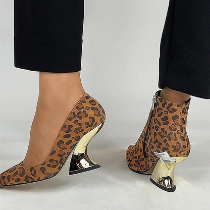 Suede Leopard Print Gold Heel Women's Casual Shoes