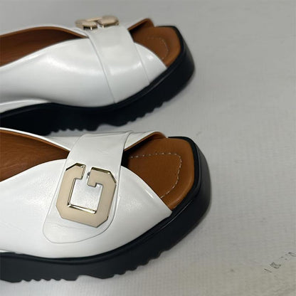 White Leather Soft Sole Women's Sandals