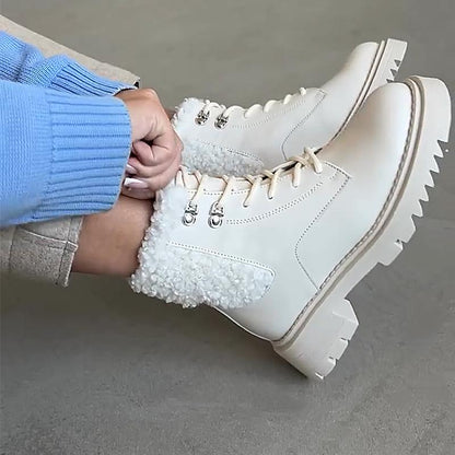 Women's White Wool Martin Boots