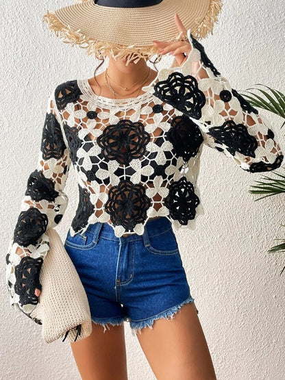 Autumn Knit Cutout Floral Top