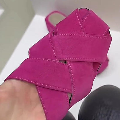 Suede Woven Women's Chunky Heel Sandals