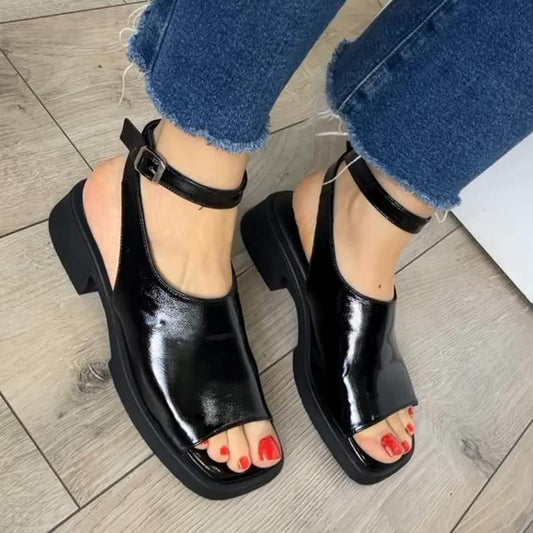 Black Leather Women's Sandals