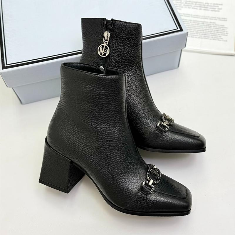 Textured Genuine Leather Women's Ankle Boots