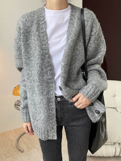 Grey Plain Long Sleeve Cardigan