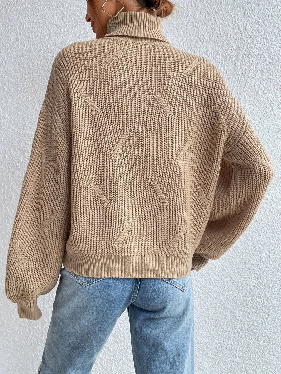 Khaki High Neck Plain Sweater