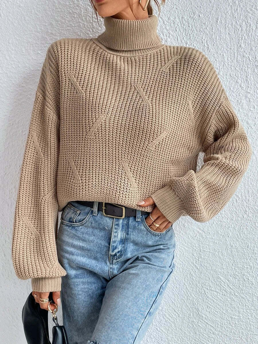 Khaki High Neck Plain Sweater