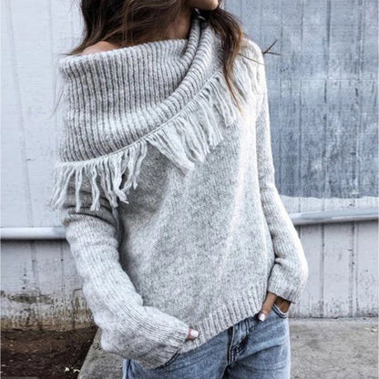 Grey Off the Shoulder Long Sleeve Sweater