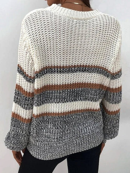 Grey Striped Long Sleeve Sweater