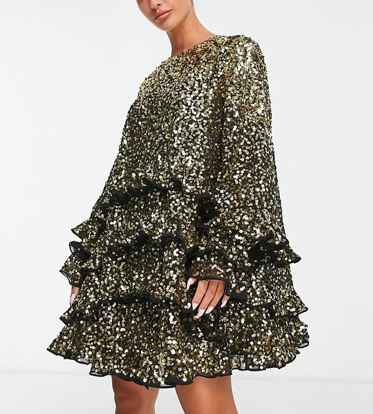 Frill Sequin Mini Dress