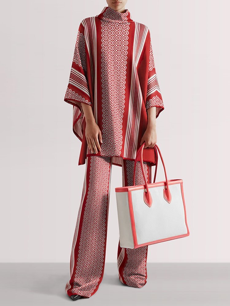 Women's Fashion Elegant Geometric Linear Print Straight Set