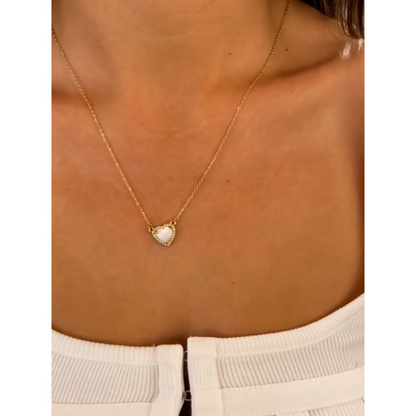 Steel Minimal Stone Heart Necklace