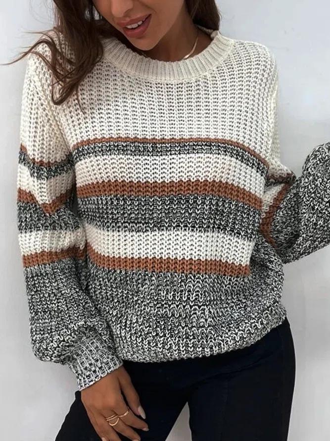 Grey Striped Long Sleeve Sweater