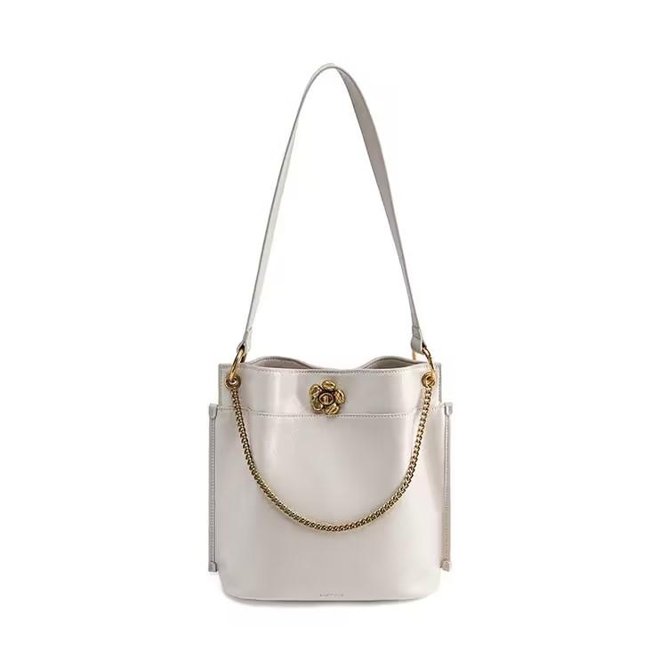 Vintage Small Gold Flower Cowhide Light Luxury Women's Bag