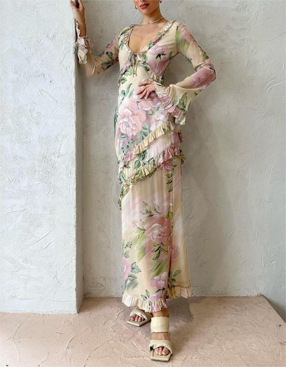 Printed Tassel Silk Dress