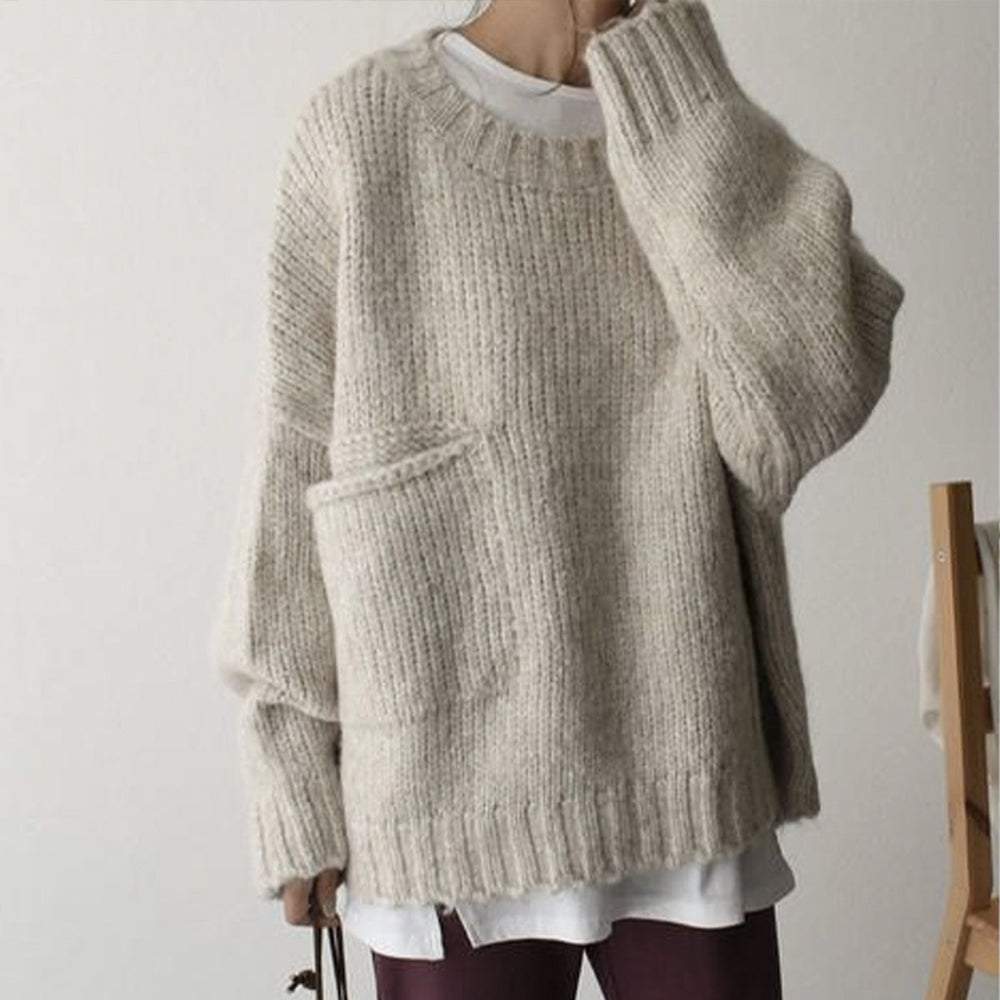 Vintage Plain Round Neck Sweater