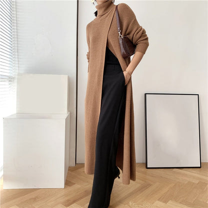 Brown Plain High Neck Sweater