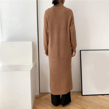 Brown Plain High Neck Sweater