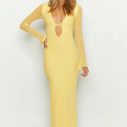 Hollow-out Deep V Dress With Two Back