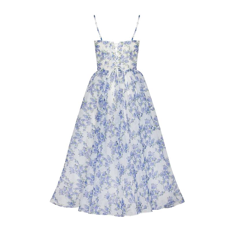 Hydrangea spaghetti strap midi dress