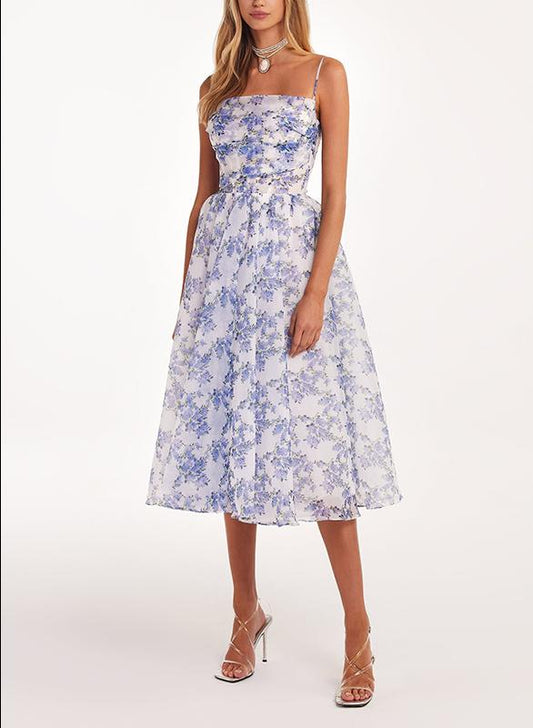 Hydrangea spaghetti strap midi dress