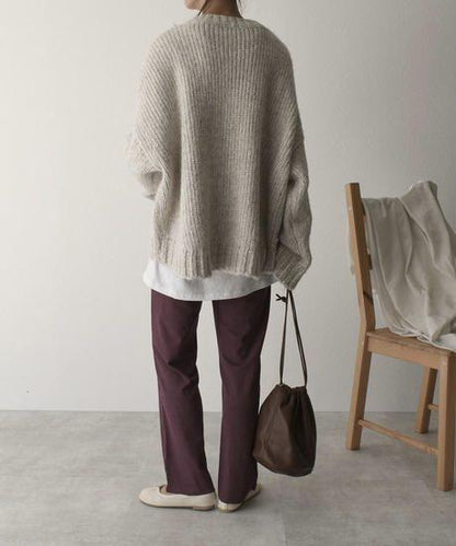 Vintage Plain Round Neck Sweater