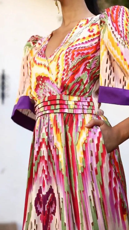 Bohemian Colorful Mid-sleeve Holiday Maxi Dress