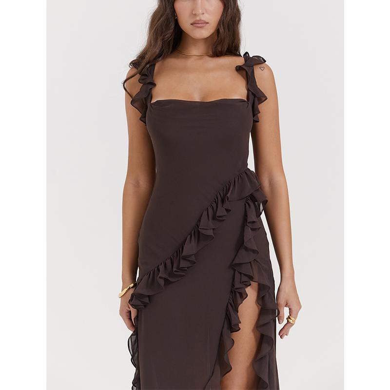 Espresso Ruffle Maxi Dress