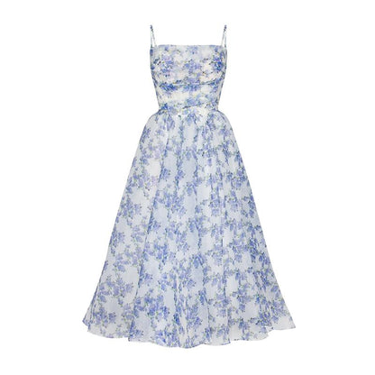 Hydrangea spaghetti strap midi dress