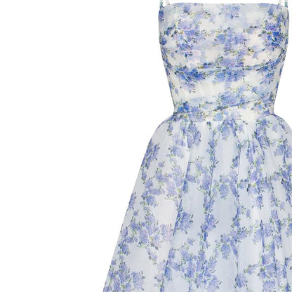 Hydrangea spaghetti strap midi dress