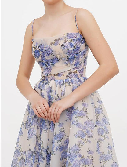 Hydrangea spaghetti strap midi dress