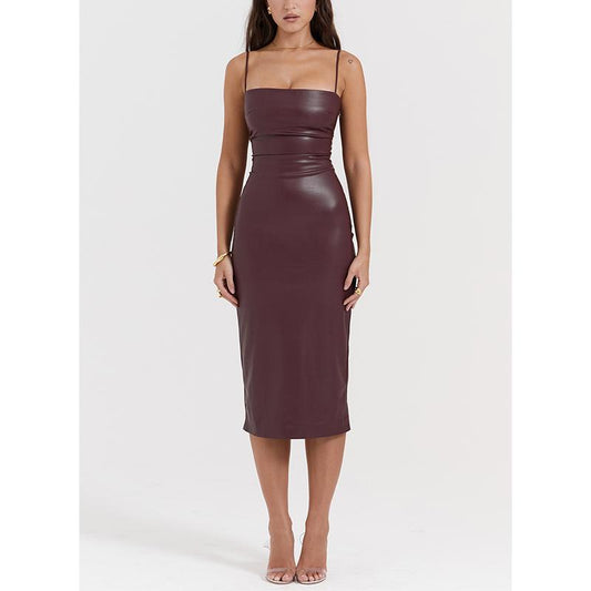 Mulberry Vegan Leather Lace Back Dress