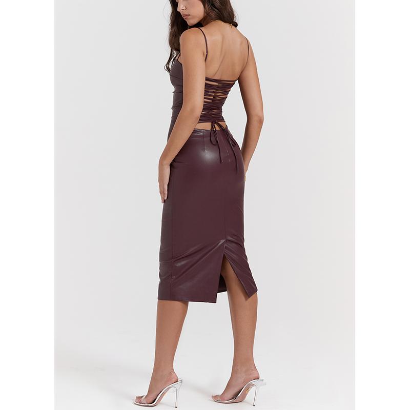 Mulberry Vegan Leather Lace Back Dress