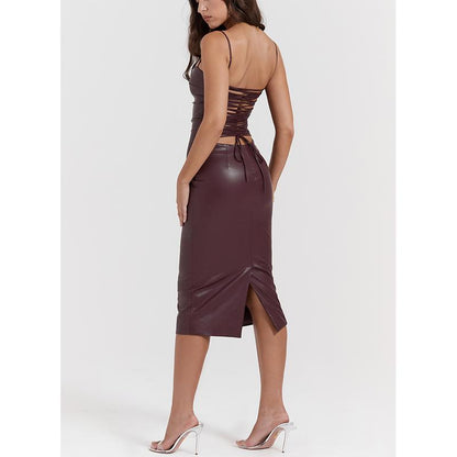 Mulberry Vegan Leather Lace Back Dress