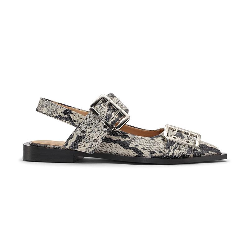 Snake Printed Chunky Buckle Ballerinas