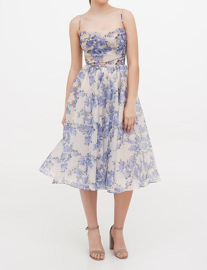 Hydrangea spaghetti strap midi dress