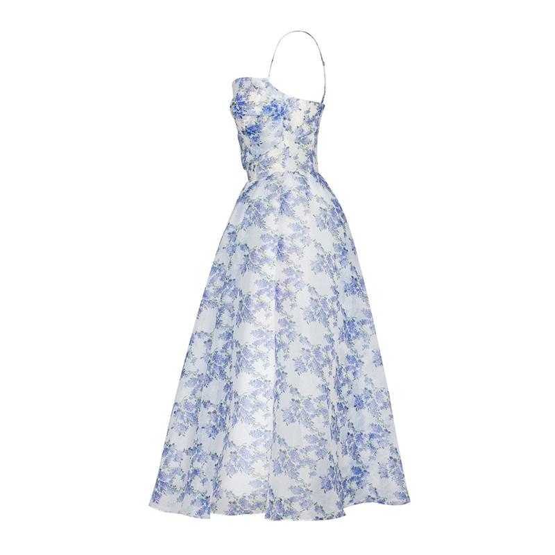 Hydrangea spaghetti strap midi dress