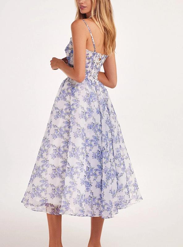 Hydrangea spaghetti strap midi dress