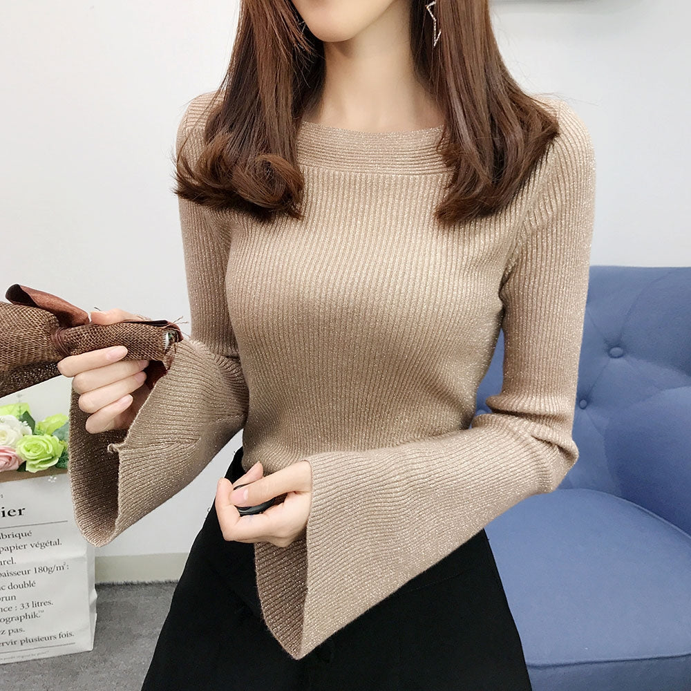 Special Plain Long Sleeve Boat Neck Sweater